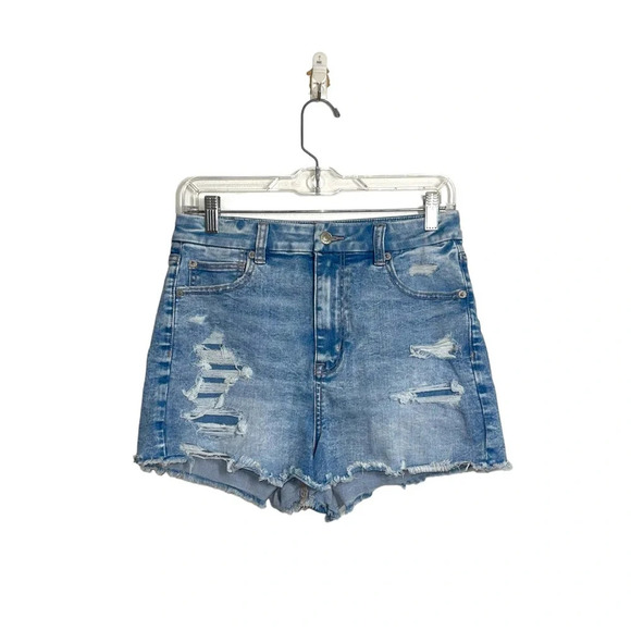 American Eagle Curvy Light Wash Distressed High Rise Denim Shorts 8 Women’s - Picture 13 of 13